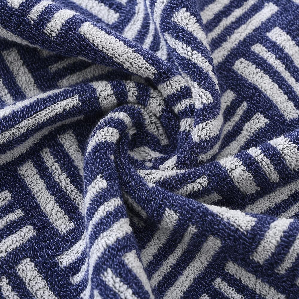 YiLUOMO White Striped Pattern Blue Hand Towel Set of 2 Super Soft 100 Percent Terry Cotton Ultra Absorbent Quick Dry Bathroom Hand Towel 13 X 29 inch