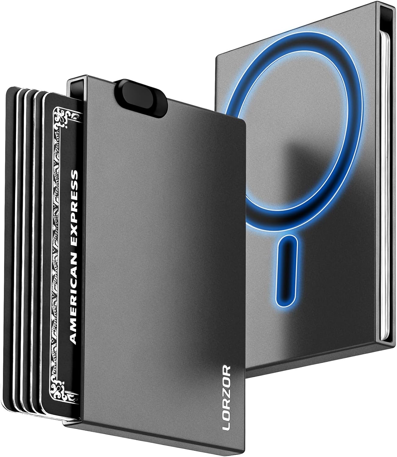 LORZOR Slim Magnetic Wallet for Men: Card Holder for iPhone Compatible with MagSafe - Pop Up Wallet Minimalist with RFID Blocking for 5 Credit Cards, Magnet Sticker&Gift Box Included (Grey)