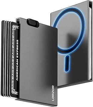 Slim Magnetic Wallet for Men Card Holder for iPhone Compatible with MagSafe - Pop Up Wallet Minimalist with RFID Blocking for 5 Credit Cards, Magnet Sticker&Gift Box Included Grey