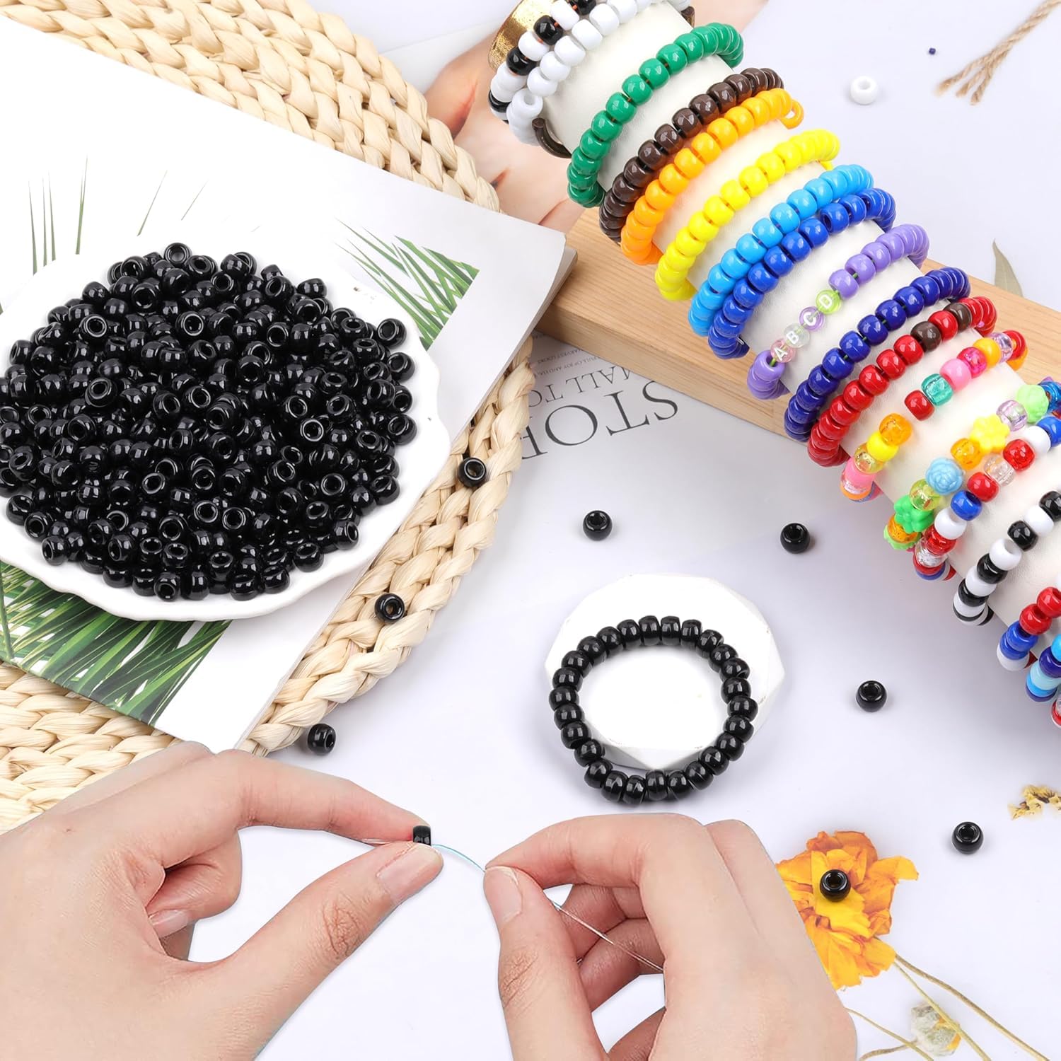UCLEVER 1000pcs Pony Plastic Beads for Bracelet Making Black Beads for Hair Braiding DIY Crafts, Kandi Jewelry - Image 3