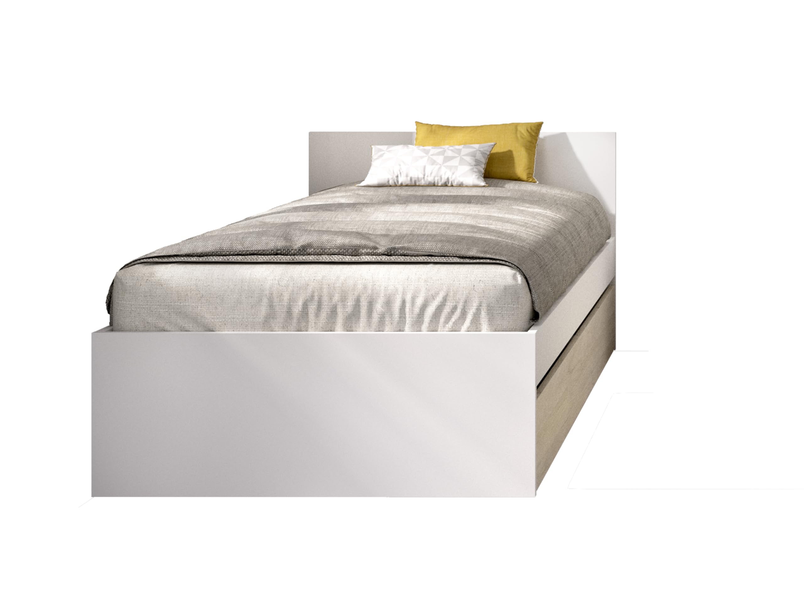 DEKIT Grupo RIMOBEL Top - Cama de 90X190 con Arrastre - Blanco/Natural - 67 x 95,8 x 194,8