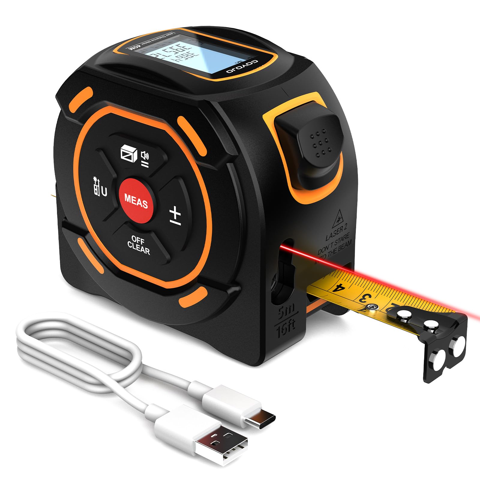 GOYOJO Digital Laser Tape Measure with Type-C Charging, 131/197-ft Laser & 16-ft Tape Measure, Auto Lock, 40M-image-25