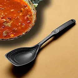 Colher grande de silicone para cozinhar, colher sólida antiaderente com bolw profundo e marca de medição para misturar, servir, drenar, colher, raspar, utensílios de cozinha resistentes ao calor