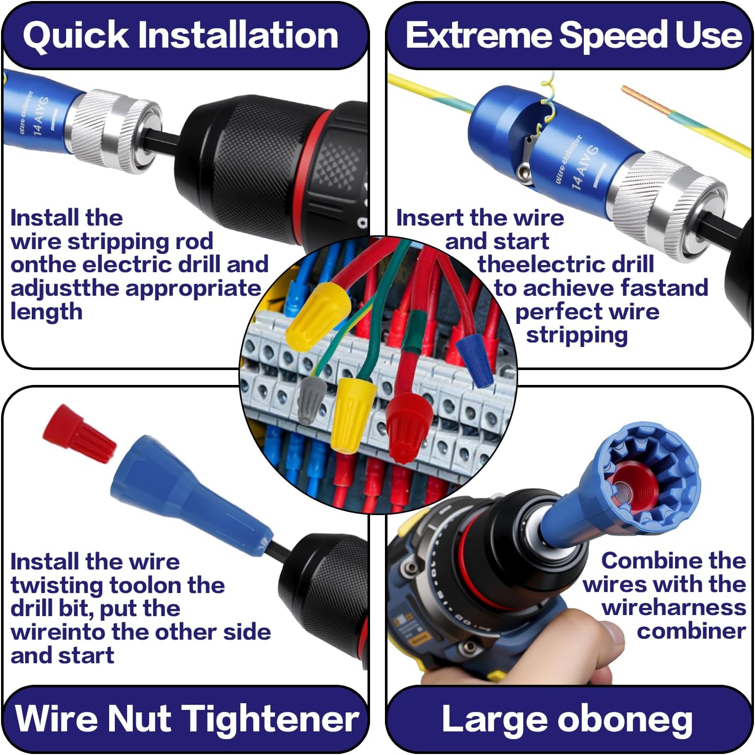 Wire Stripping for Drill, Wire Stripping Tool & Wire Twisting Connector Set, Wire Twister Tool for Drill, 8 in 1 Quickly Drill Wire Stripping Professional Electrician Tools Set（8pcs）