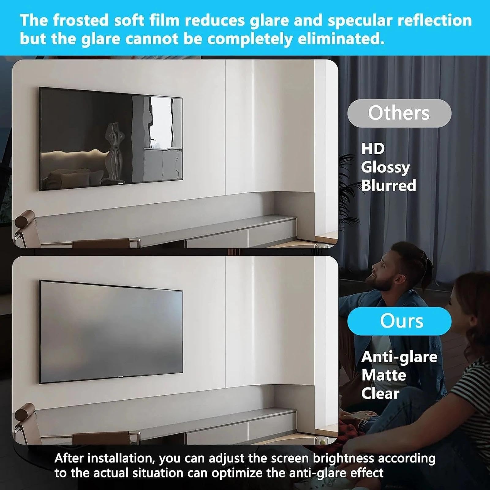 Matte TV Anti-Glare Film 32–75-Inch Tv Screen Protector With Blue Light Blocking Scratch Resistance HD Transparency Eye-Caring Bubble-Free Installation for LED/LCD Smart TV (49 inch 1075x604mm)