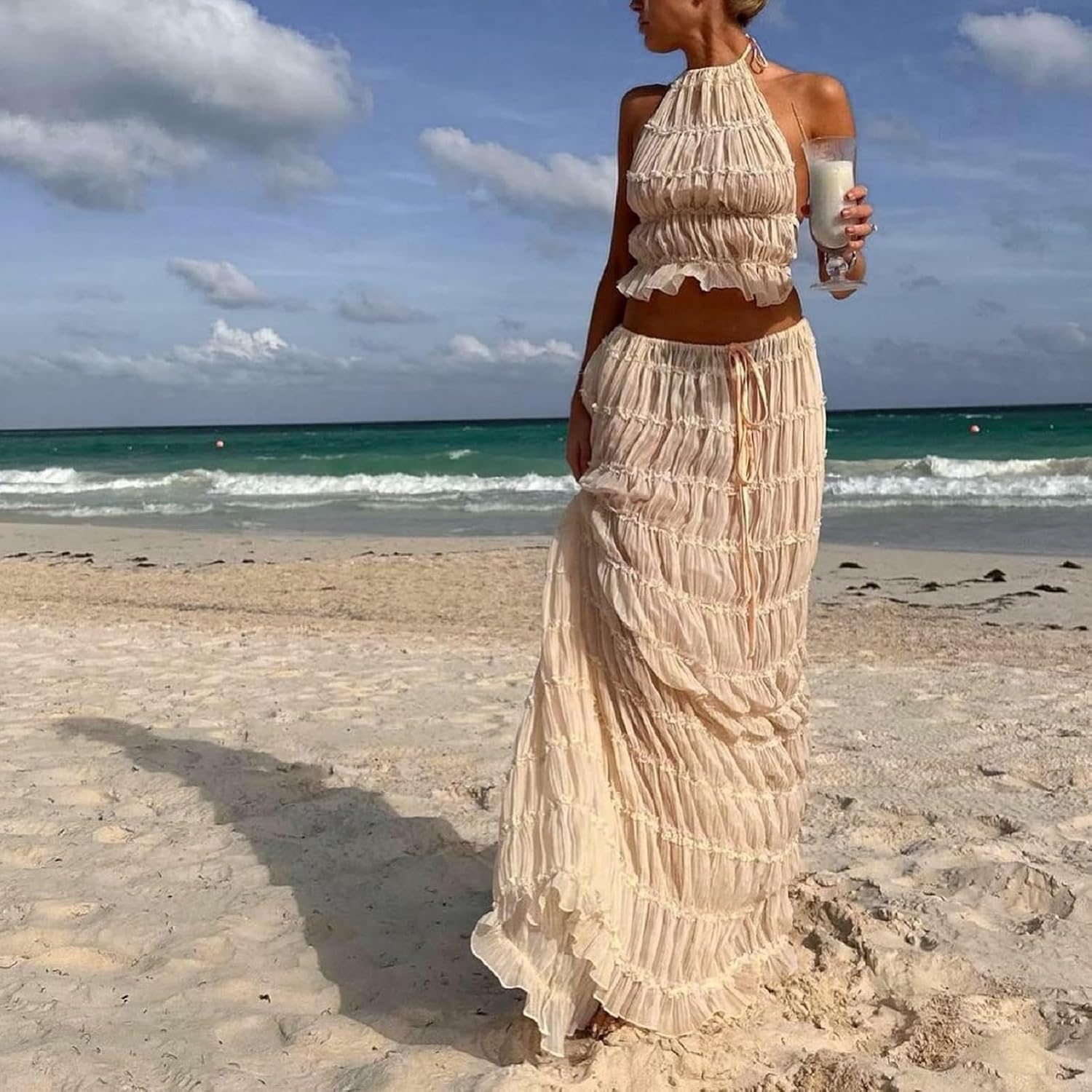 Women Y2K Skirt Set Outfits Strapless Crop Top Bodycon Midi Skirt Dress Sexy 2 Piece Knit Outfits Skirt Summer - Image 5