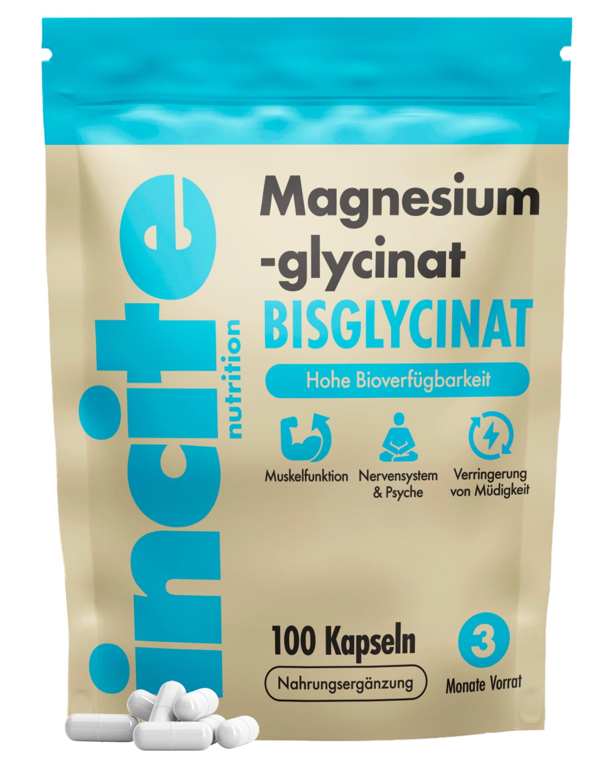 Magnesium glycinat Nahrungsergänzungsmittel – 500 mg – Premium-Qualität – 100 vegane, Magnesium bisglycinat hochdosierte Kapseln Supplements (Tabletten für 3 Monate) mit höchster Bioverfügbarkeit