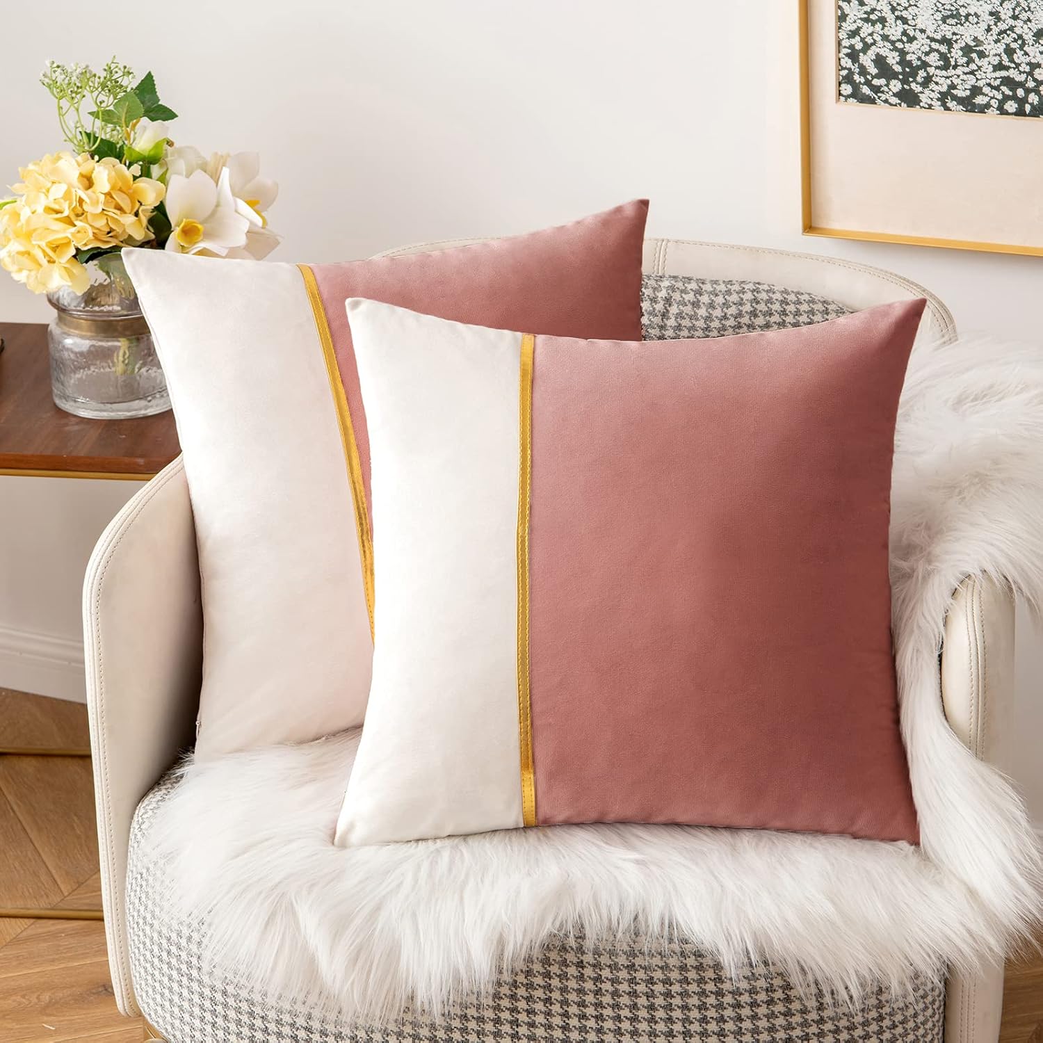 MIULEE Pack of 2 Decorative Patchwork Velvet Throw Pillow Covers with