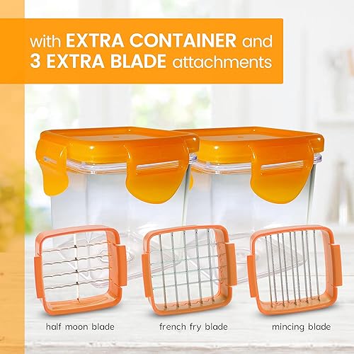 Miniatura 2 de Nutrichopper Recipiente de mantenimiento fresco, picador de cebolla, picador de cebolla, rebanadas, cuñas, rebanador de frutas multiusos con 3