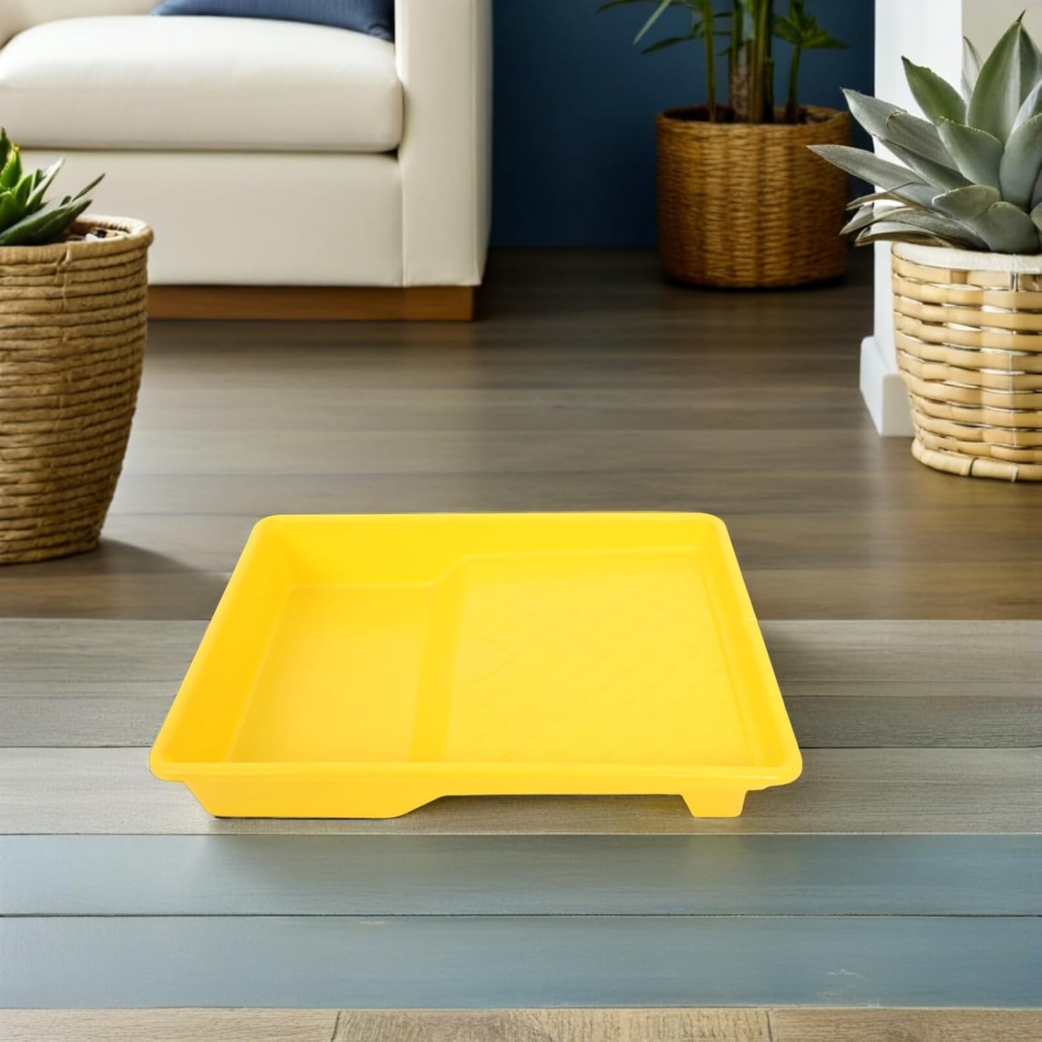 5pcs Plastic Paint Roller Tray Set with 9-inch Yellow Paint Pans for Wall Painting and Color Mixing for Home Improvement and DIY Projects