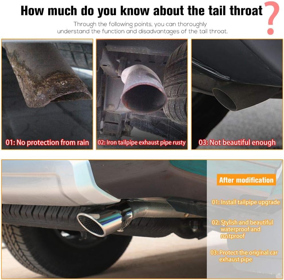 JeCar for Car Stainless Steel Exhaust Tail Exterior Rear Tail Muffler Tip Pipe, Pipes Diameter 3.1inch for 2010-2019 Toyota 4Runner, for Jeep Wrangler JL JLU,for 2017 Compass