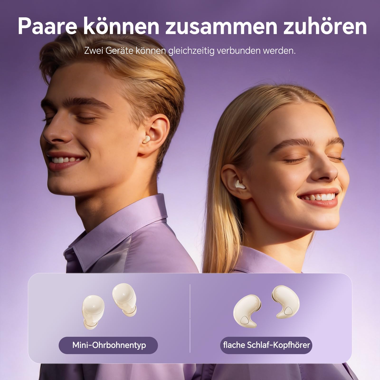 2 pares de mini auriculares invisibles inalámbricos Bluetooth para orejas pequeñas | Auriculares para dormir de lado para dormir de lado, auriculares inalámbricos Bluetooth para dormir