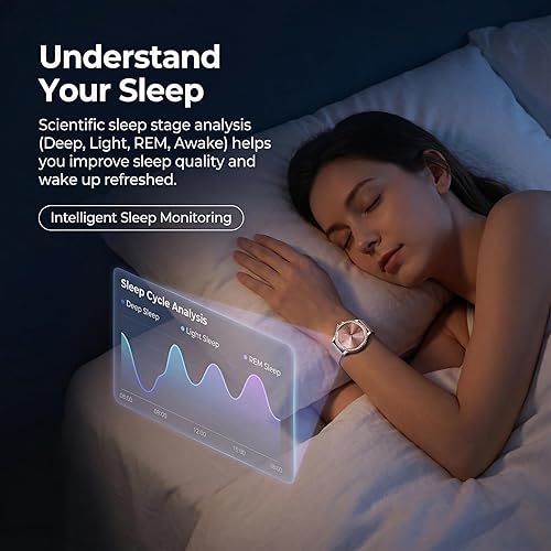 Miniatura 3 de Pard Reloj inteligente para mujer, pantalla HD de 1.3", diseño refinado, con detección de sueño, frecuencia cardíaca/presión arterial para