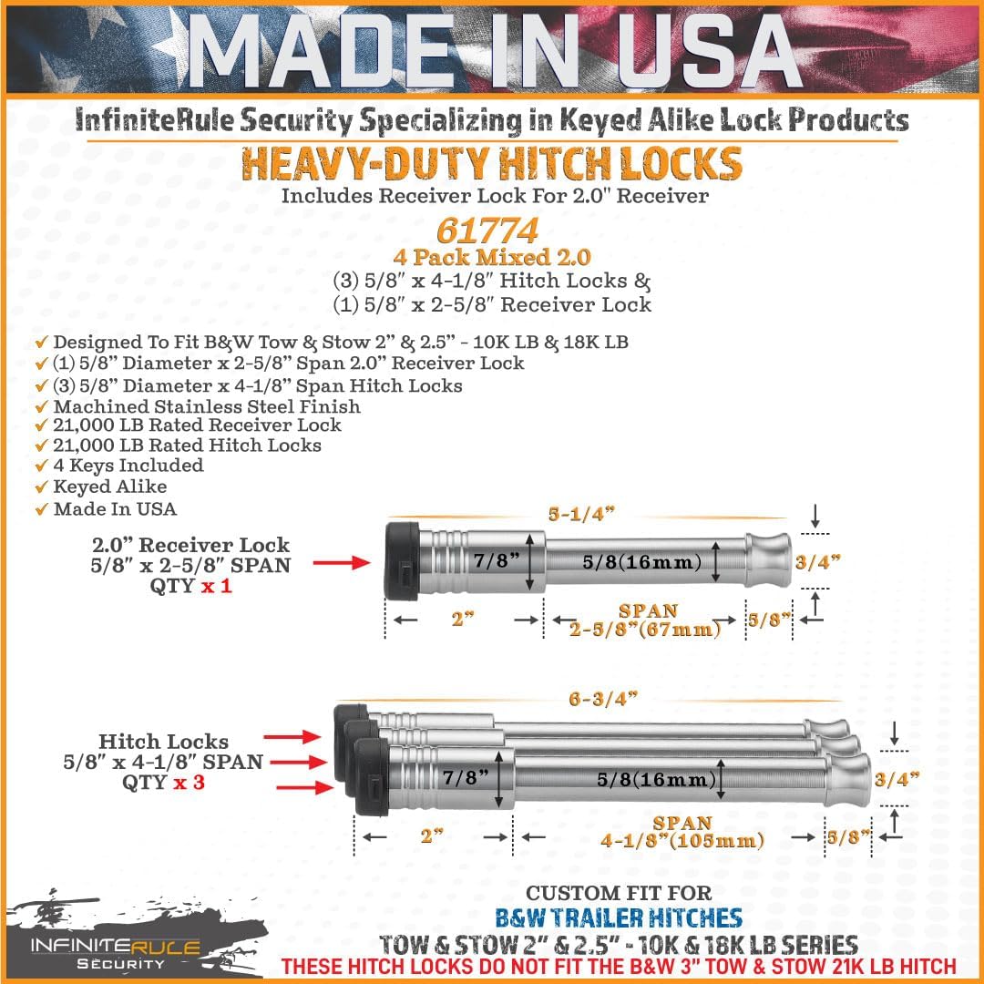 新しいです InfiniteRule Security 61774 | 4パック 混合0.8 - 同一鍵付きヒッチ