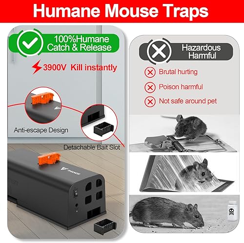 Miniatura 2 de Trampas para ratones para interiores para el hogar, trampa eléctrica reutilizable para ratas con diseño antiescape mejorado, mata instantáneamente