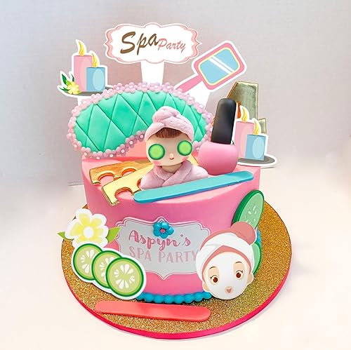 Miniatura 7 de LaVenty Decoración para tartas de fiesta de spa, decoración de pasteles, máscara de ojos, decoración de pasteles, suministros de fiesta de spa,