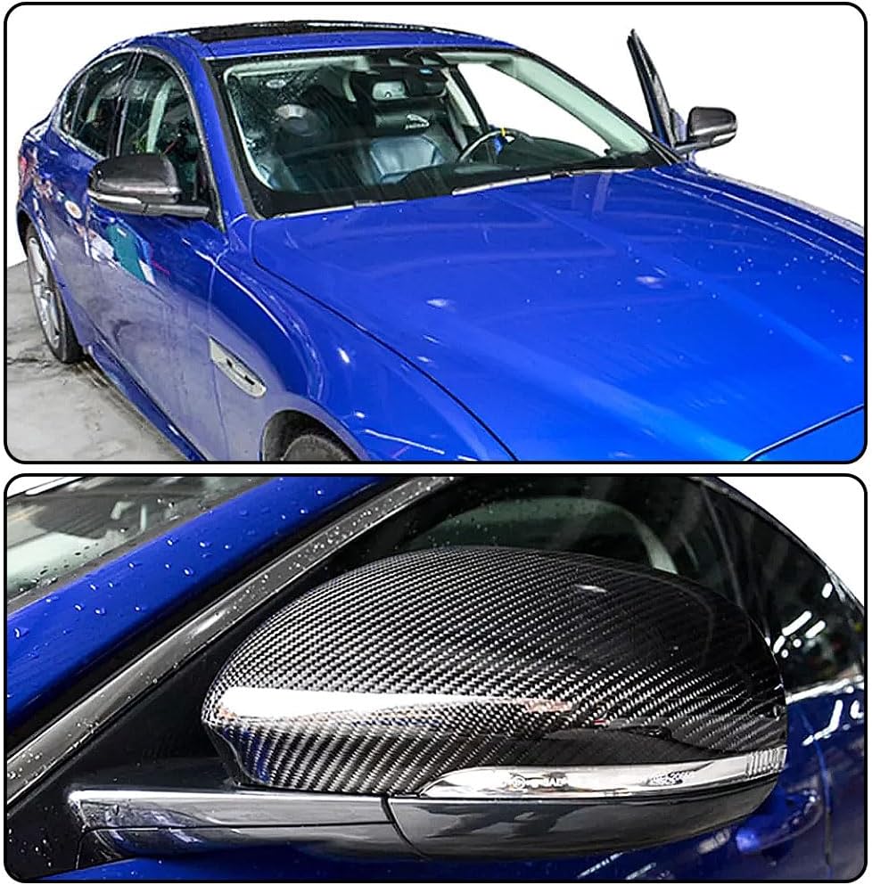 Carbon Fiber Mirror Cap Compatible with Jaguar XE XEL XF XFL 2015-2018 XJ 2009-2018 XK 2010-2016 Rear Replacement Mirror Cover Rearview Side Caps LHD (Replacement Style)