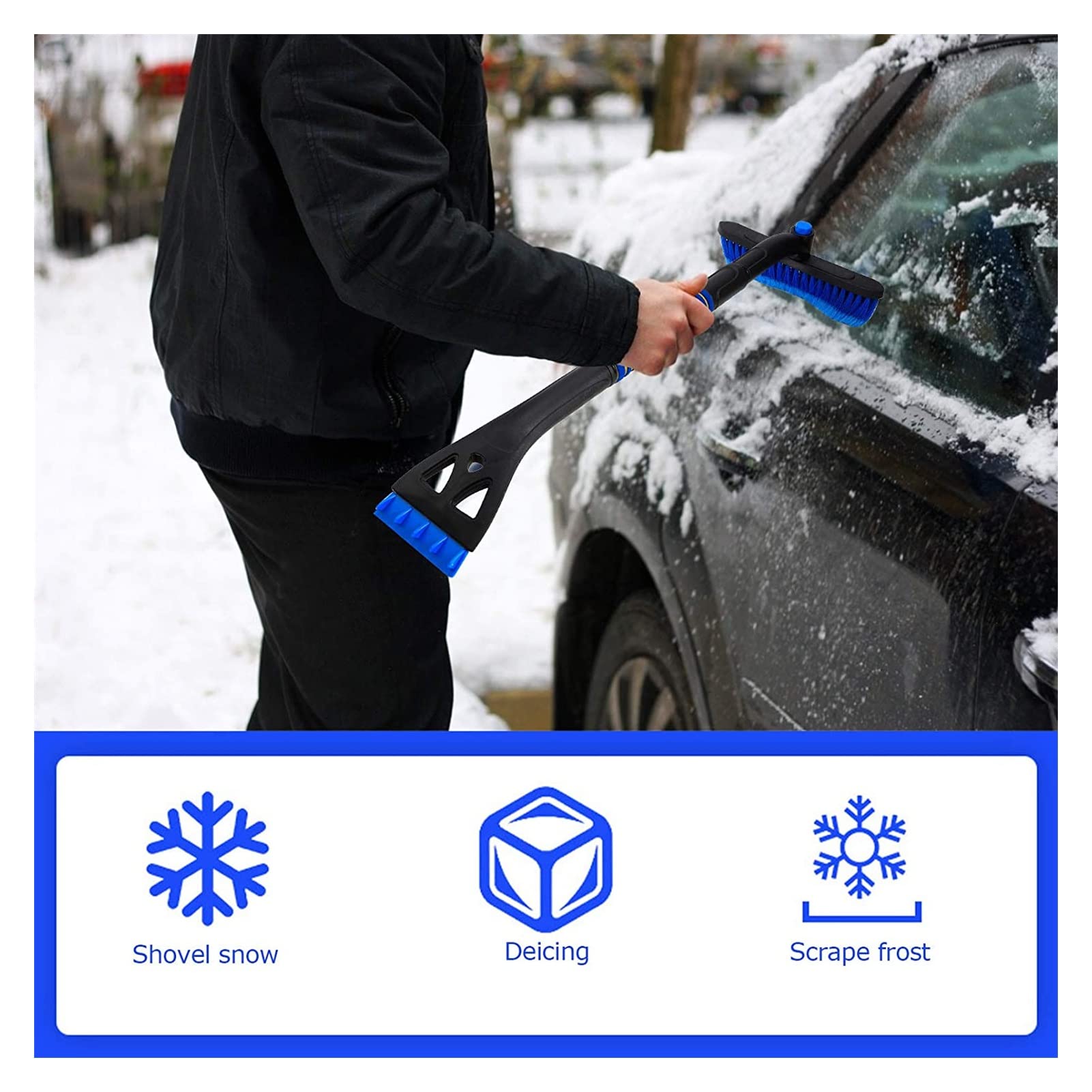 Raschietto di Ghiaccio Seacanl, Spazzola di Neve, allungabile per Auto (Blu) (Color : Blue)