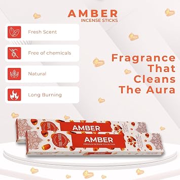 Amber Incense Sticks - Total 40 Insence-Sticks - Dual Pack of 20 Insense - Inciensos - Inscents - Natural Non Toxic Ingredients - Incents - Incence - Inscense - Insents