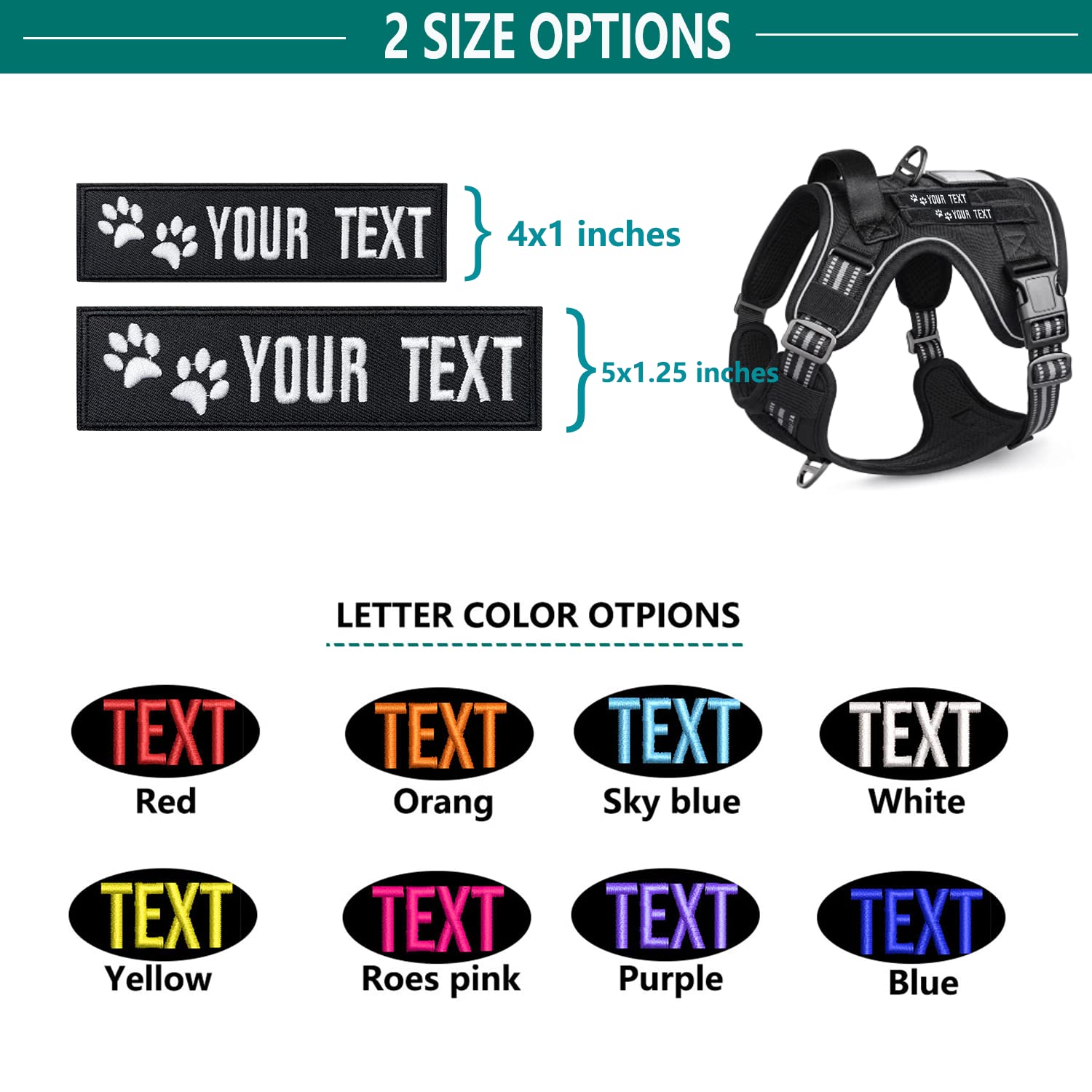 Customizable Name Patches with Hook Fastener Personalized Embroidered Name Tapes for Animal Vest Harnesses, Collars, Leashes