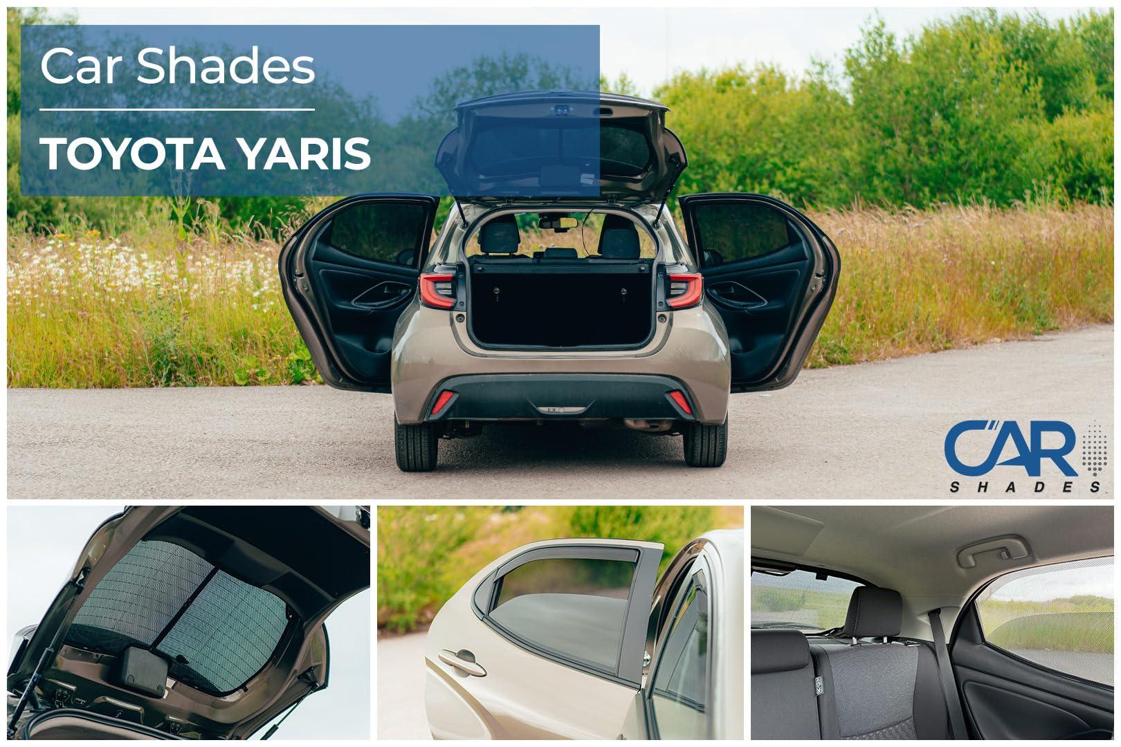 CAR SHADES Set Compatibile con Toyota Yaris (P21) 2020- (4-Parti) Tendine Parasole su Misura