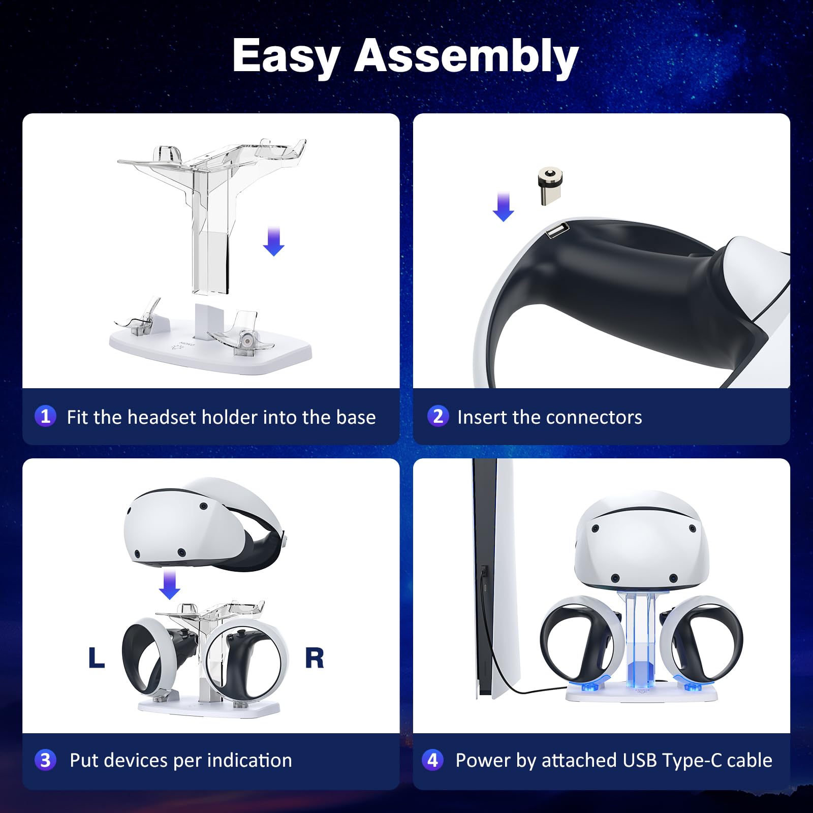 MoKo Stazione di Ricarica Compatibile con PlayStation VR2, con Supporto per Cuffie VR, Caricabatterie di Controller VR2, Protezione da Sovraccarico, Luce LED, Dock di Ricarica per PS VR2