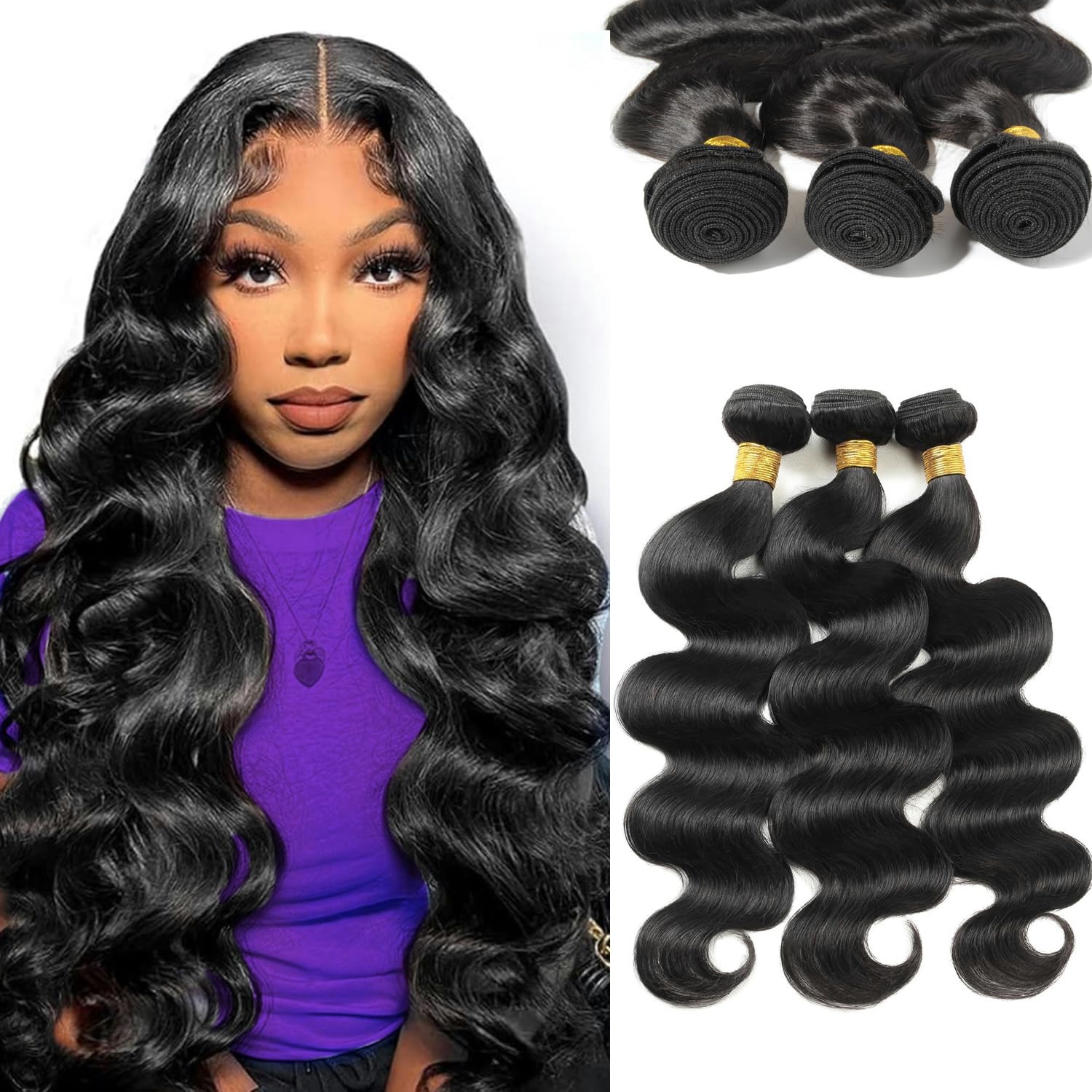 12A Human Hair Bundles 20 22 24 Inch Body Wave Bundles Human Hair 100% Unprocessed Brazilian Virgin Weave Bundles 3 Bundle Real Natural Black Wavy