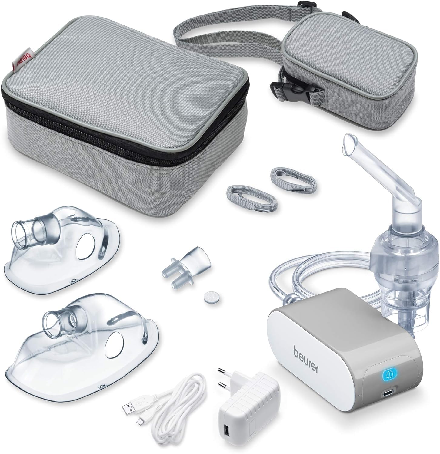 Beurer IH 58 Inhalador con tecnología de aire comprimido, silencioso, pequeño y ligero, para el tratamiento de las vías respiratorias mediante la nebulización de medicamentos líquidos