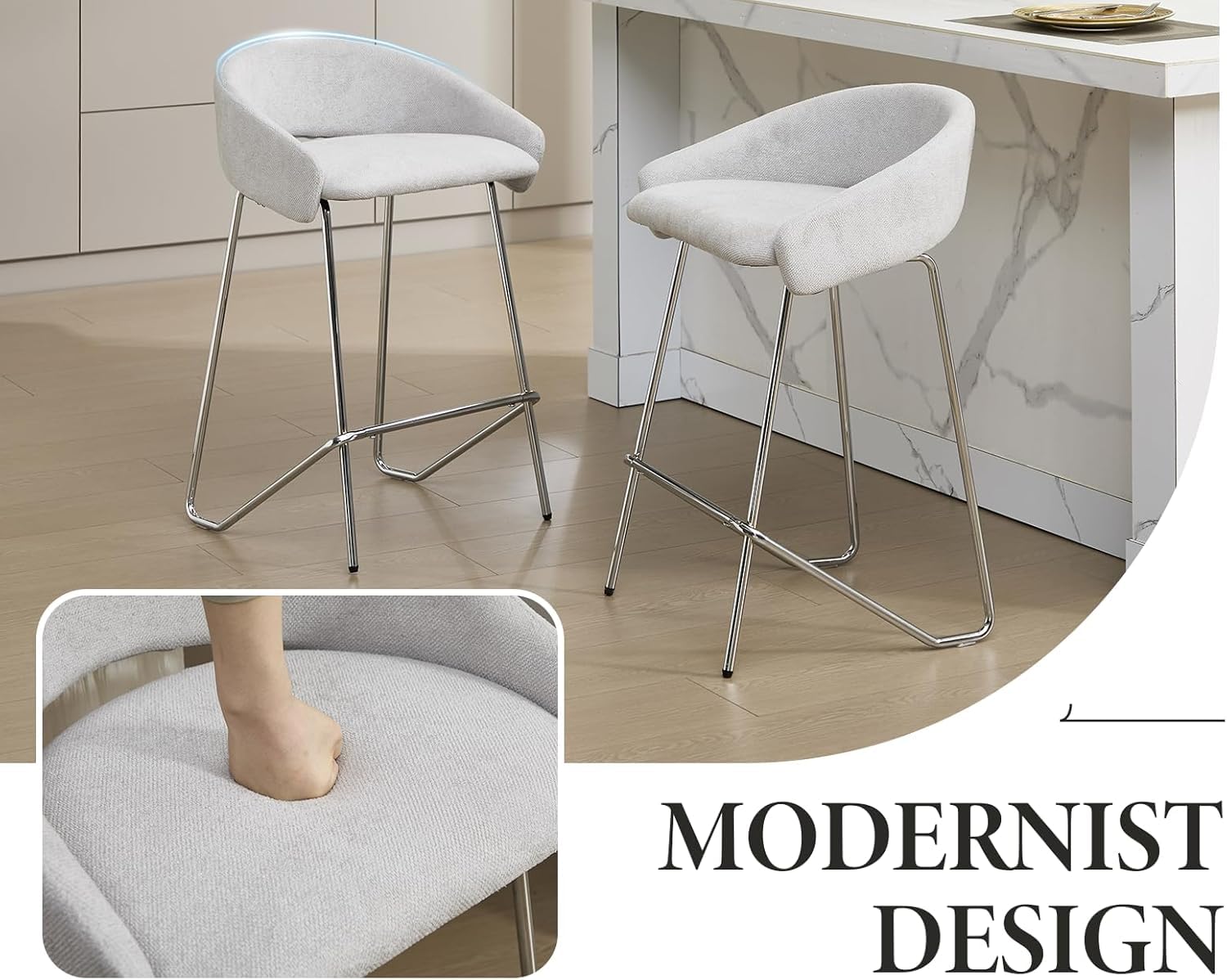 chairus 2PCS Tabourets de Bar Moderne, Chaises Bar Cuisine, Gris