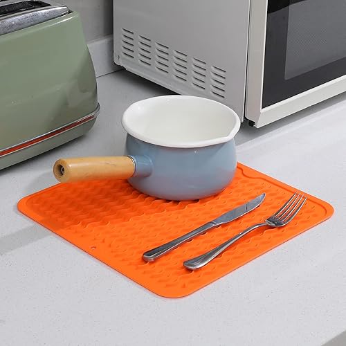 Miniatura 184 de Tapete de silicona para secado de platos para múltiples usos, fácil de limpiar, ecológico, resistente al calor, tapete de silicona para encimera