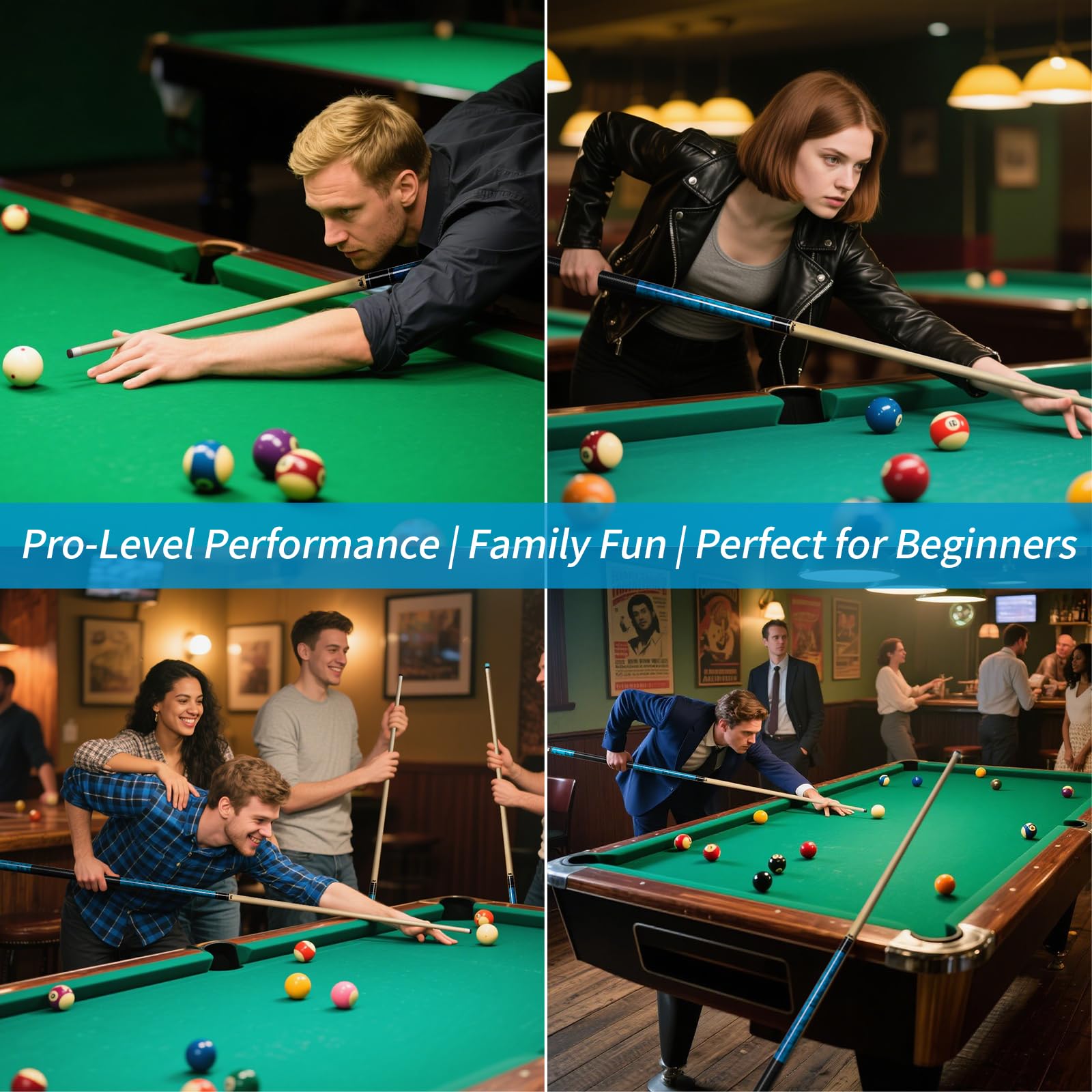 AKLOT Billard Queue, 1/4 Stück, Pool Queue107/ 147cm 42/58 Zoll, 510g-600g, Kanadischer Ahorn Billiard Köe, 13mm Leder-Spitze, 3D Griff, Pool Cues für Professionelle Billardspieler 18-21 oz