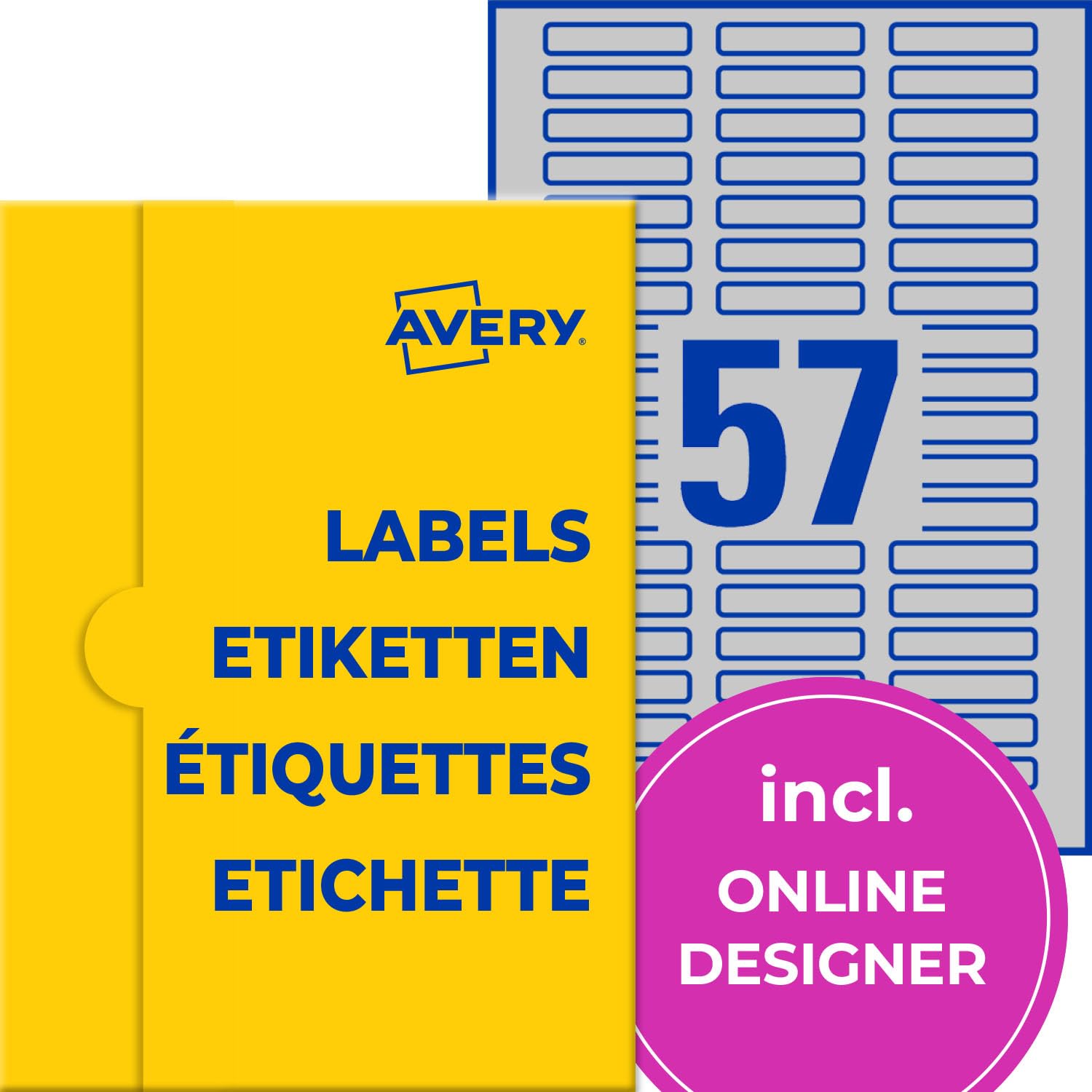 AVERY Zweckform Typenschild Folienetiketten (1.425 Aufkleber, 50x10mm auf A4, stark selbstklebend, strapazierfähig, wetterfest, bedruckbare Klebefolie, blanko) 25 Blatt, silber