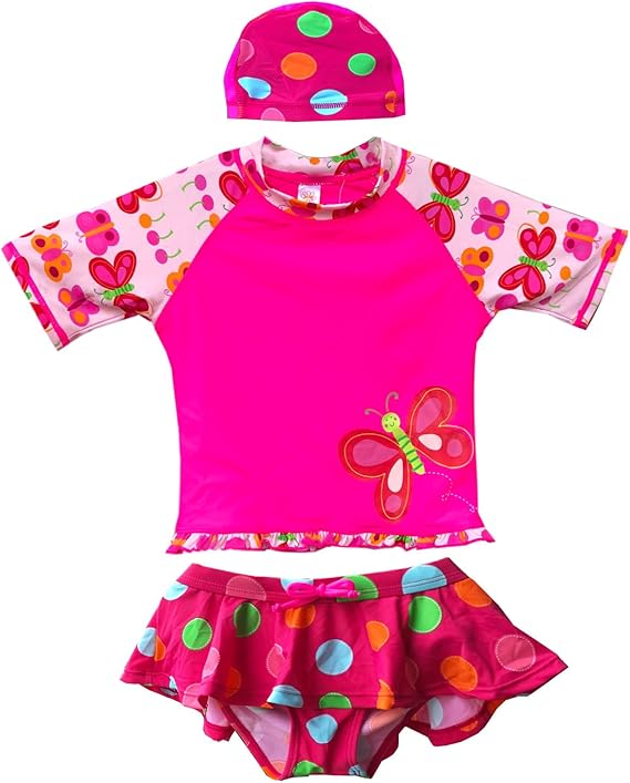 Amazon 女の子用 水着 キッズ 水着 スクール水着 スイムウエア 女の子用上下セパレート型 ワンピース 水着 帽子付き かわいい 5タイプ 5色 水着 通販