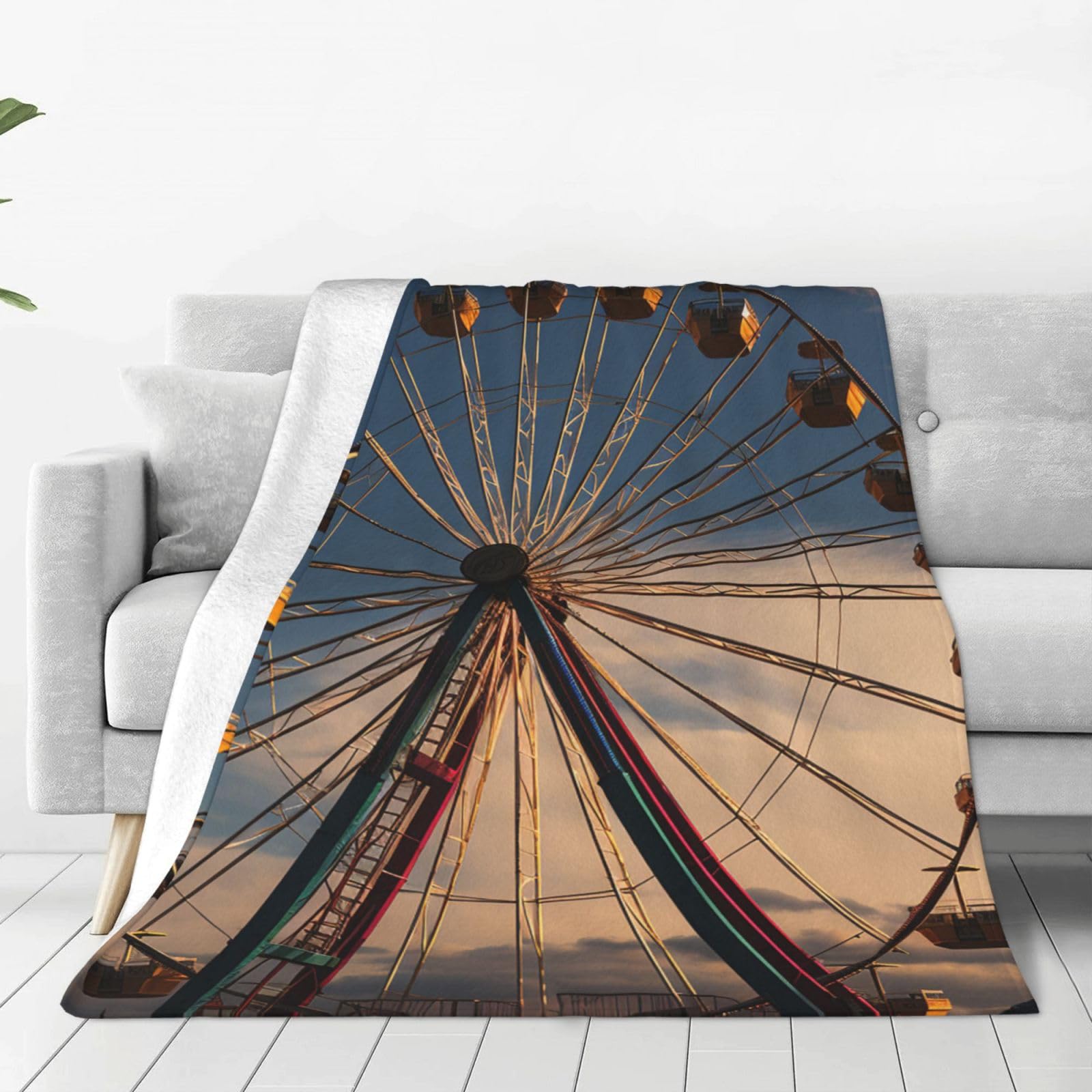 Ferris Wheel Throw Blanket for Couch, Plush Fuzzy Soft Flannel Blankets and Throws for Sofa, 60"x50" Bed Blankets for Travel Camping Chair, All Season Warm Fleece Blanket