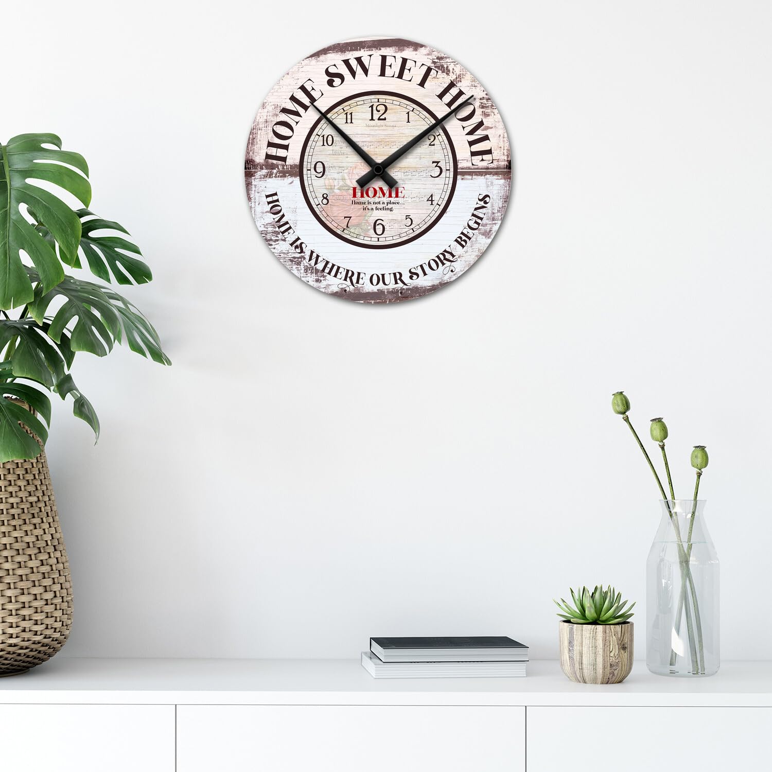 Giallobus - Reloj de línea Basic - Hogar Dulce hogar - Madera de MDF - Basic 30x30 - Mecanismo silencioso - Listo para Colgar - Modernos