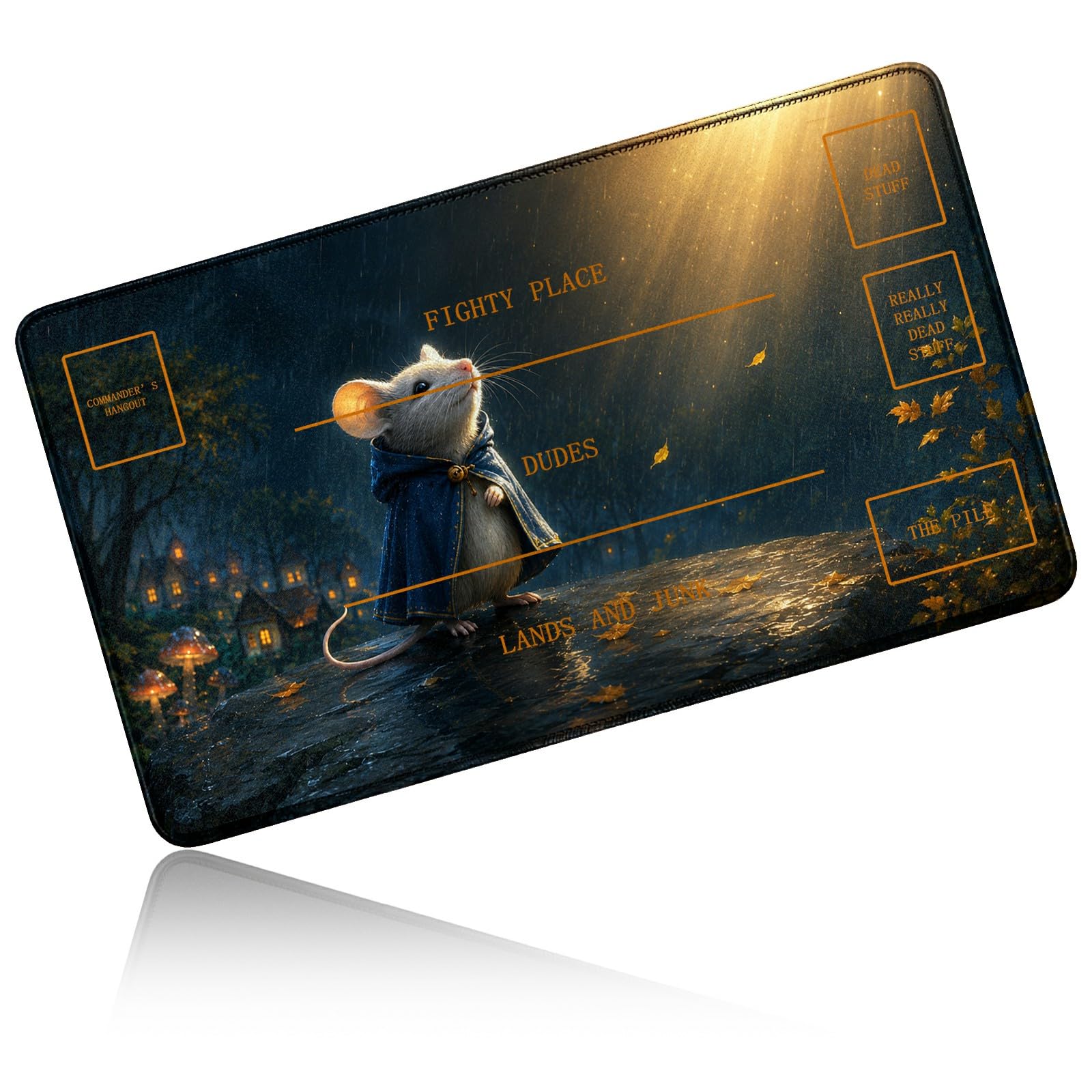 Dikoer for MTG/TCG Playmat w/Zones Commander Deck Mat, Rainy Night Mouse