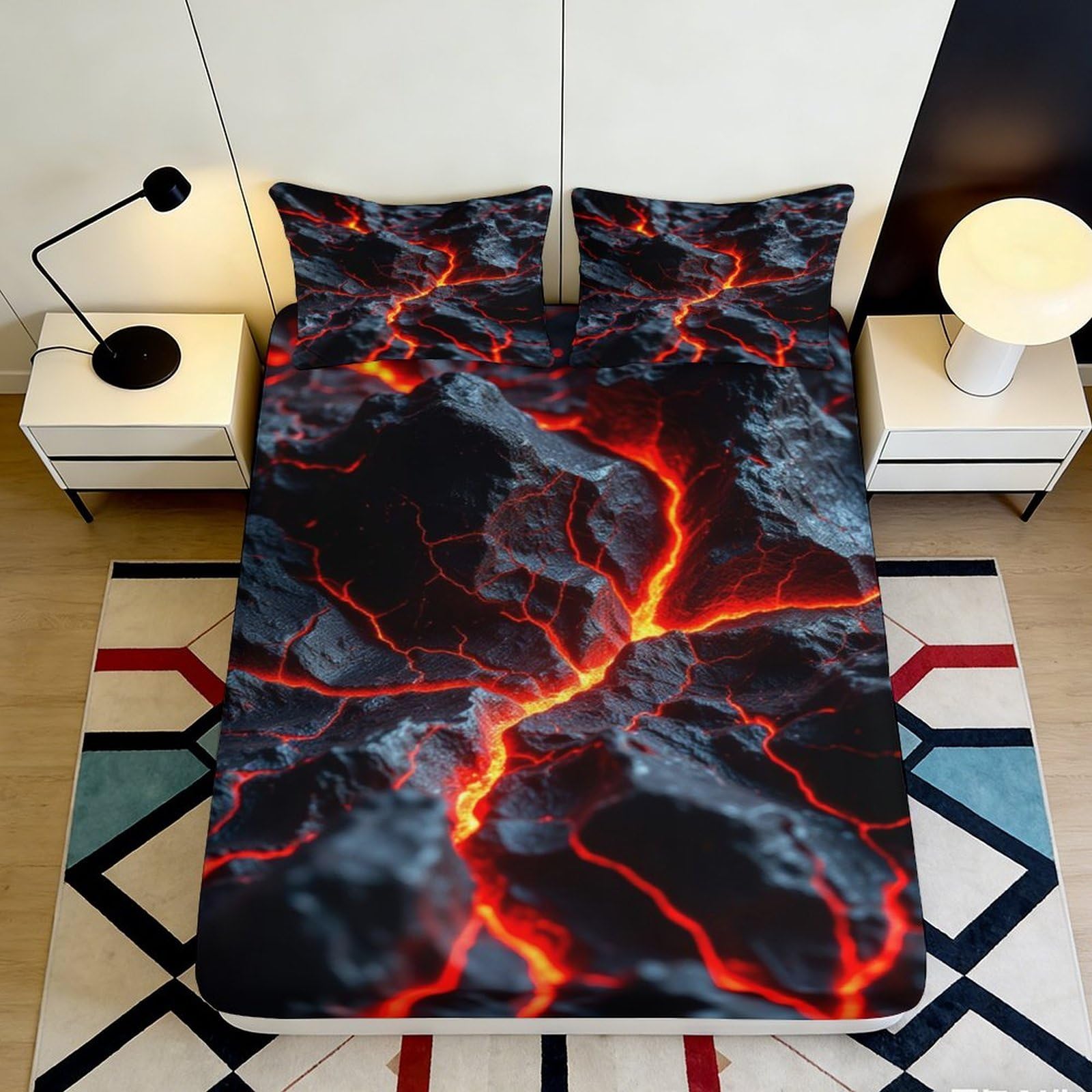 3D Printed Lava Crack Fitted Sheet Microfiber Anti-Slip Bed Cover for Mattress Protection Bedroom Dorm Decor 180x200x25cm