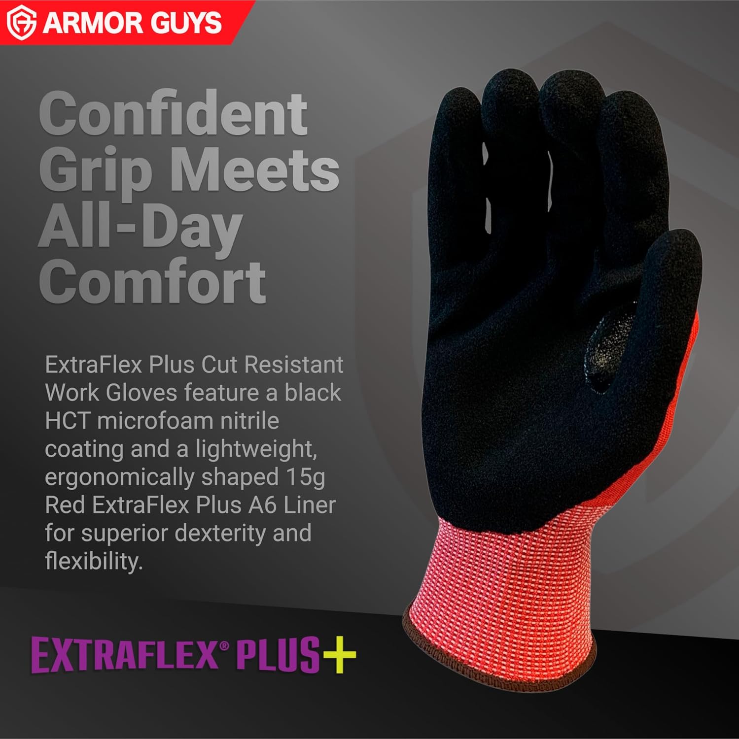 Armor Guys ExtraFlex Plus 14-600 Cut Resistant Work Glove - MicroFoam Nitrile Grip, Touchscreen Compatible, Industrial Safety - M, 12 Pairs