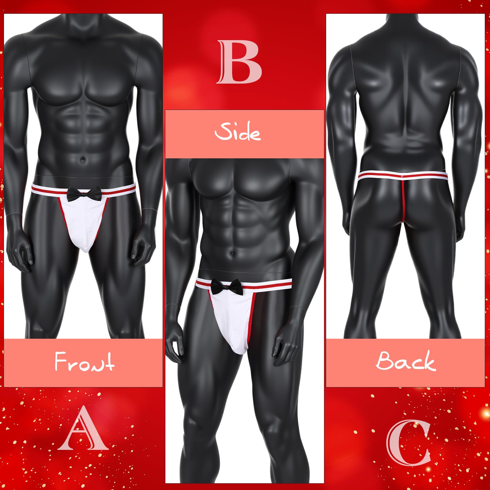 Hestya Christmas Bodysuit Gift for Men with Christmas Hat Xmas Santa Bodysuit Xmas Outfits Costumes for Husband Boyfriends(Bow Tie) White - Image 3