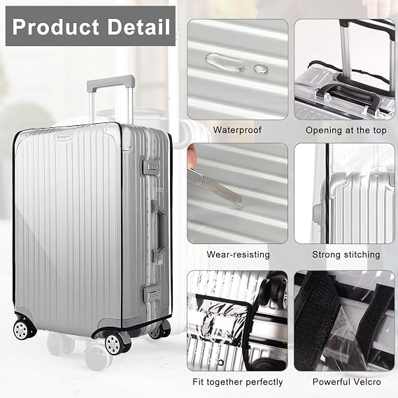 DAWRIS 3Pcs Clear Suitcase Covers 20+24+28 Inch PVC Luggage Covers for Suitcases Waterproof Suitcase Protector Away from Scratch Dyeing Transparent Luggage Protector for Business Trip Daily Using