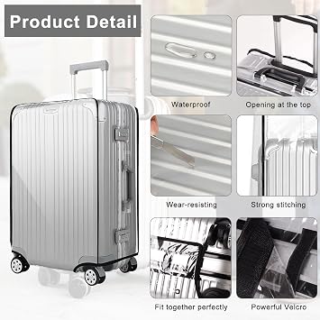 DAWRIS 3Pcs Clear Suitcase Covers 20+24+28 Inch PVC Luggage Covers for Suitcases Waterproof Suitcase Protector Away from Scratch Dyeing Transparent Luggage Protector for Business Trip Daily Using