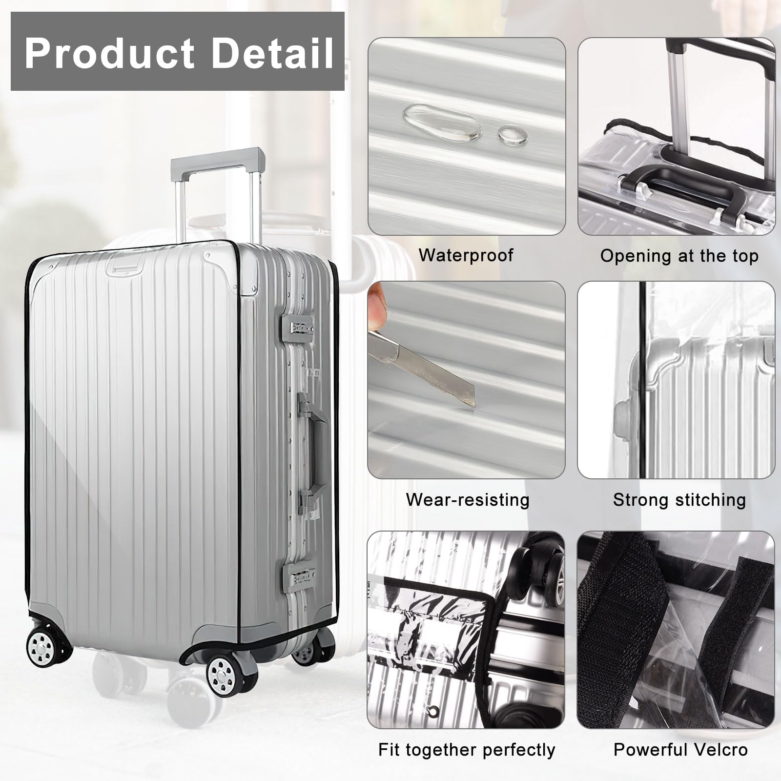 HENGBIRD 3 Stück Kofferschutzhülle Transparent 20+24+28 Zoll Koffer Set PVC Kofferhülle Wasserdicht Kofferüberzug Schutzhülle Koffer Hüllen Hülle Kofferschutzhülen Suitcase Cover Überzug Abdeckung