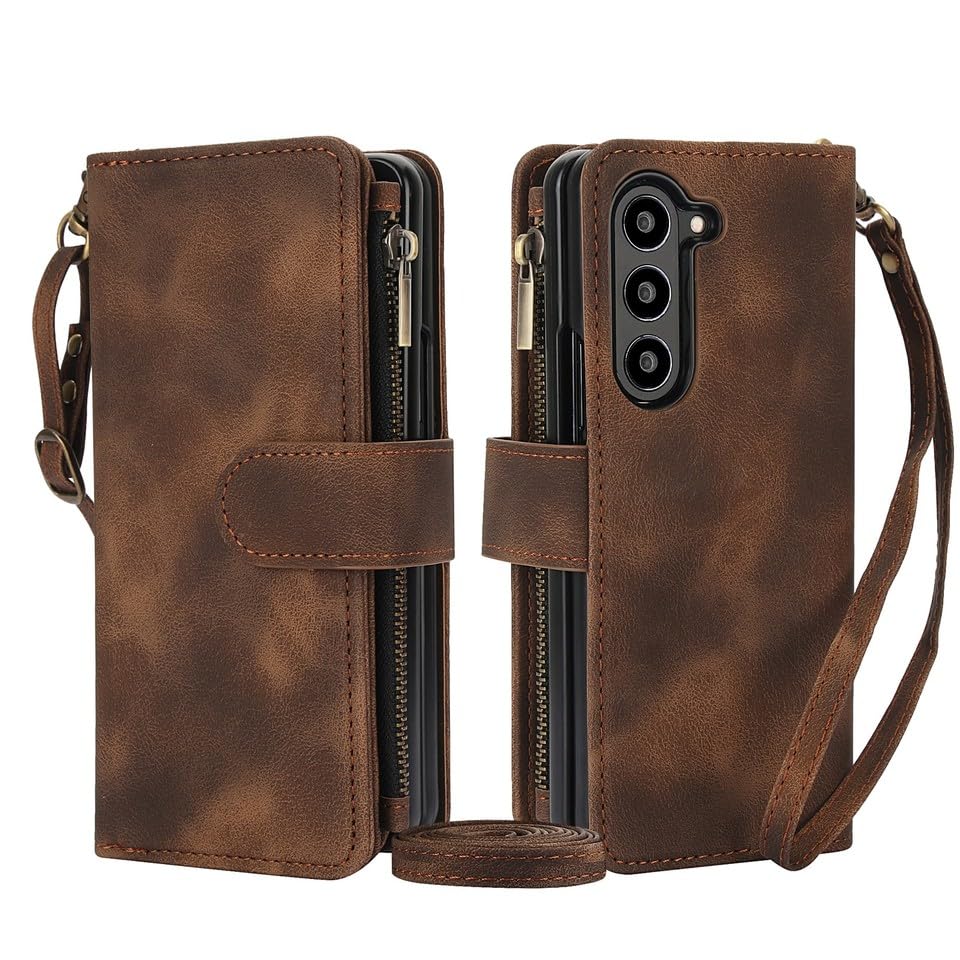 Housse cuir Samsung Galaxy Z Fold 4 marron étui portefeuille magnétique haut de gamme