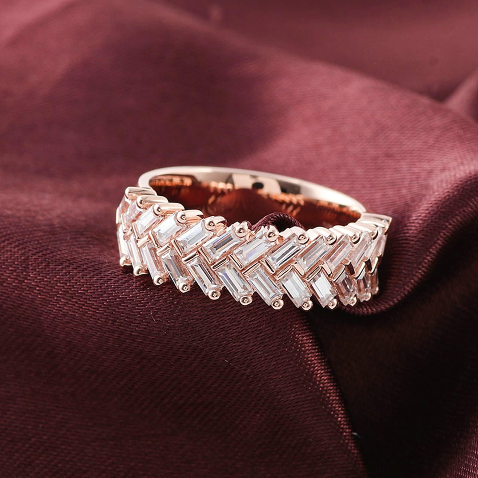 Alliance Moissanite Veritable Anillo Dee Rose 9 quilates con Moissanite de forma rectangular talla tía para hermana día de la madre joyería