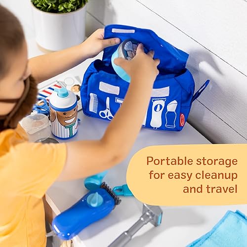 Miniatura 6 de Melissa & Doug Juego de simulación de barbería para niños (16 piezas) – Juguetes de afeitar, barba portátil y accesorios de aseo – Kit de juego de