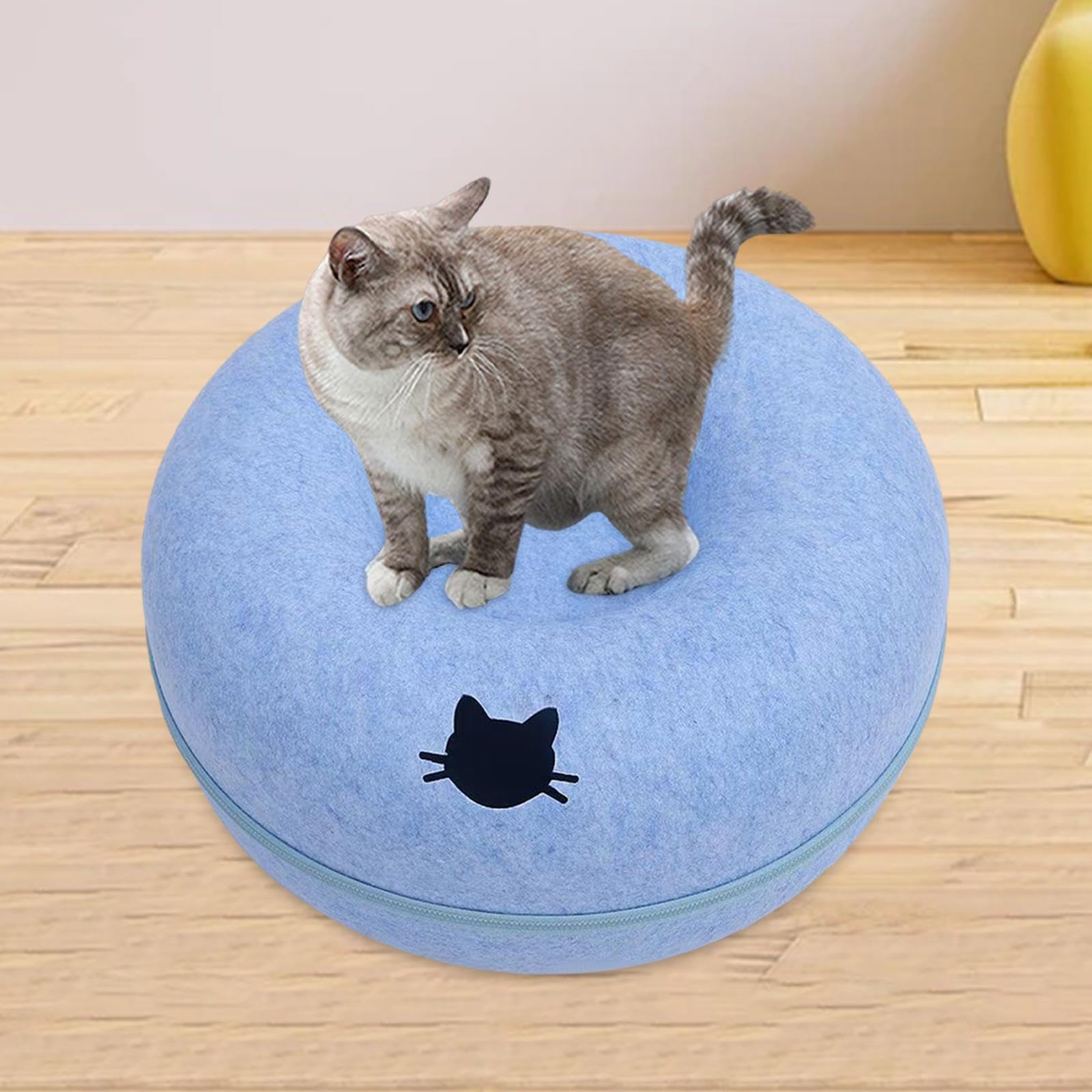 Cueva para Gatos para Varios Gatos, Cuevas para Gatos de Interior, Cama para Gatos, Cama para Gatos Tipo Donut Extraíble Y Lavable, Azul 50cm