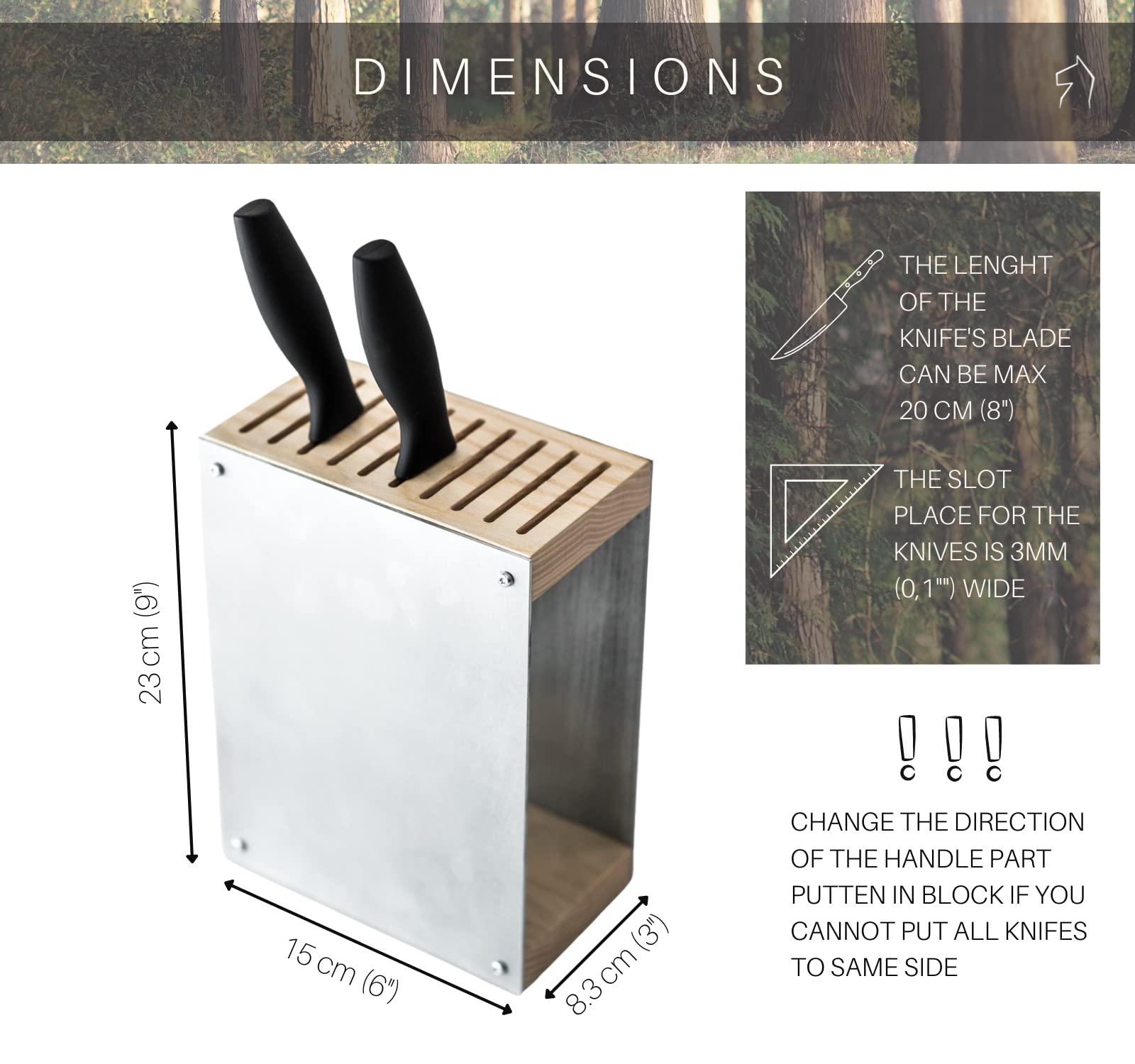 Messerblock ohne Messer, Messerhalter, leerer Messerblock, Küchenmesserständer, Stahlblock, universell für 10 Messer (Black/Rustic steel)