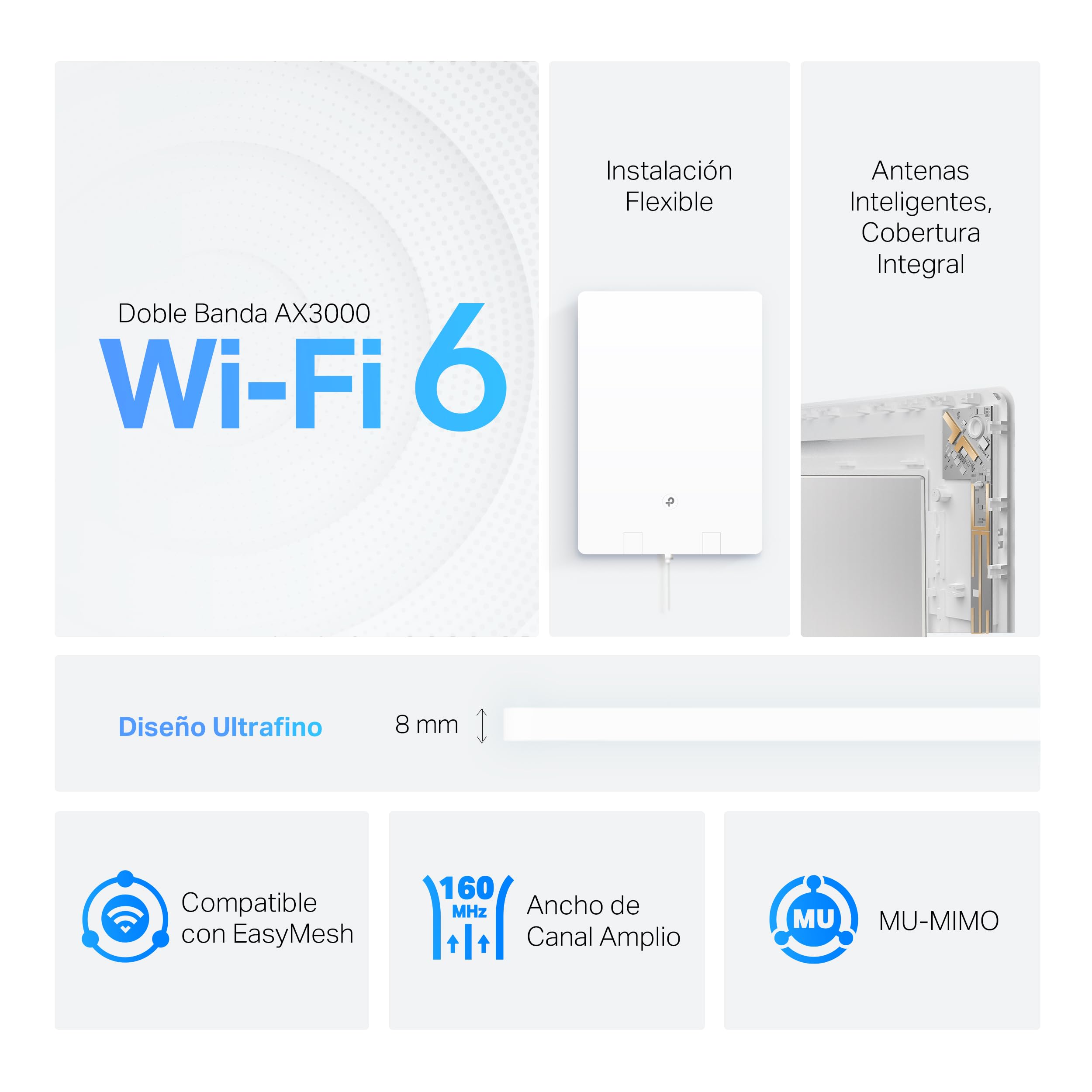TP-Link Archer Air E5 Wi-Fi 6 AX3000 - Amplificador (8 mm, diseño ultrafino, antenas inteligentes, instalación flexible, sin conexión Ethernet)