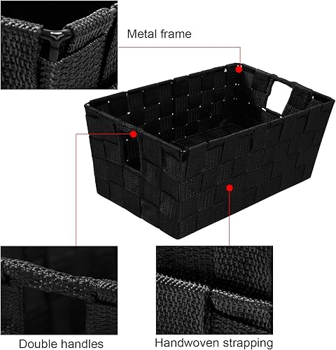 Miniatura 5 de Homyfort Cestas tejidas para almacenamiento de estantes, pequeños contenedores de almacenamiento organizadores con asas integradas, organización de