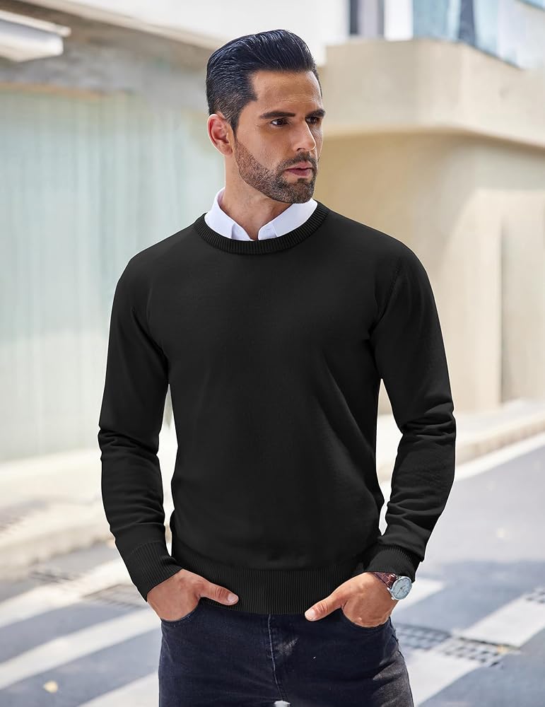 COOFANDY Men's Crew Neck Sweater Slim Fit Lightweight